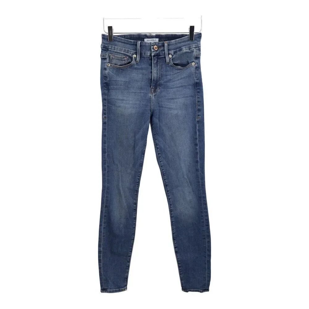 Good American Good Legs High Rise Jeans Women Size 4/27 Stretchy Skinny Leg Blue
